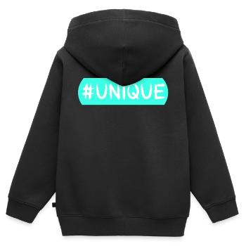 #Unique, Einzigartig, Besonders, Social,Hashtag - Kinder Premium Organic Zip Hoodie - Schwarz - Hinten - AI Model Kid Male (0cm)