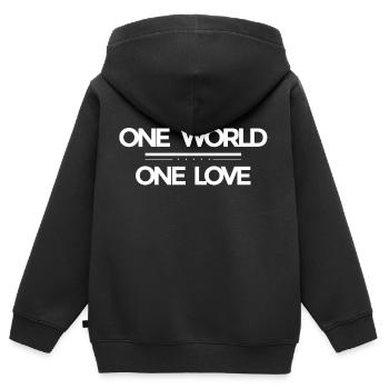 One World - One Love - Kids Premium Organic Zip-up Hoodie - black - Back - AI Model Kid Male (0cm)