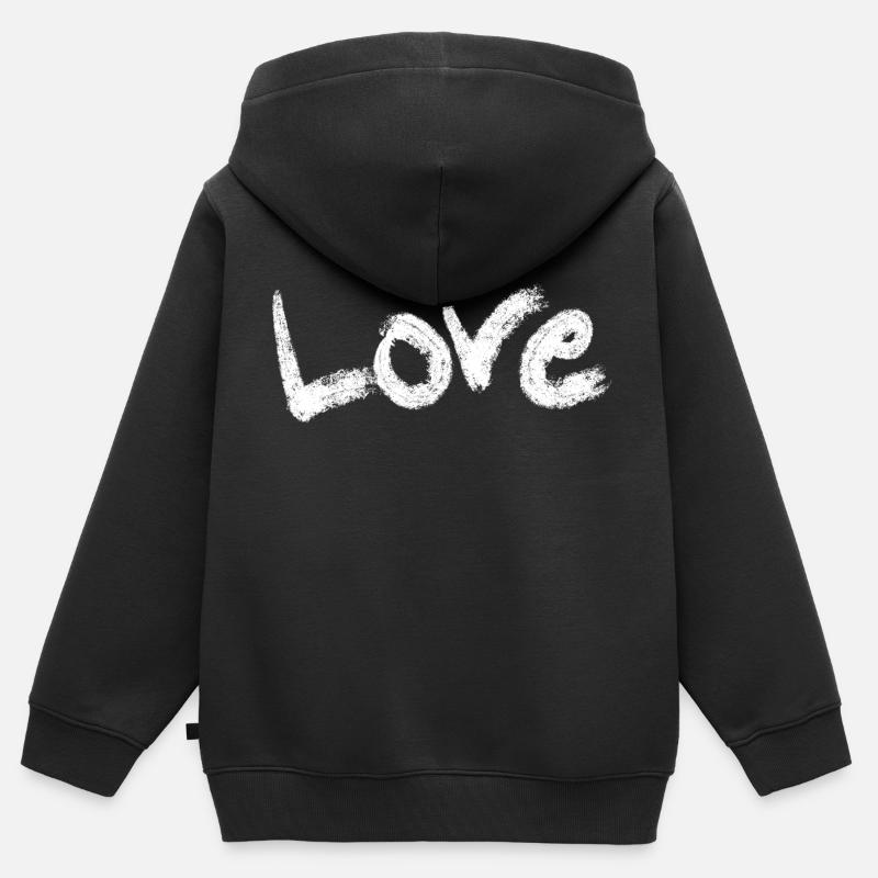 Love Texte blanc - Sweat Premium à capuche zippé enfant bio - noir