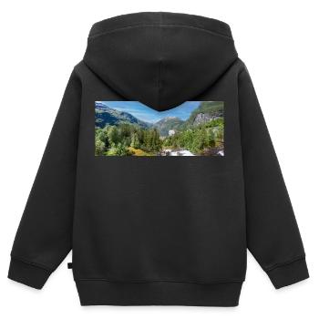Geiranger panorama Storseterfossen Norvège - Sweat Premium à capuche zippé enfant bio - noir - Dos - AI Model Kid Male (0cm)