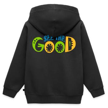 see the good Zitat - Kinder Premium Organic Zip Hoodie - Schwarz - Hinten - AI Model Kid Male (0cm)