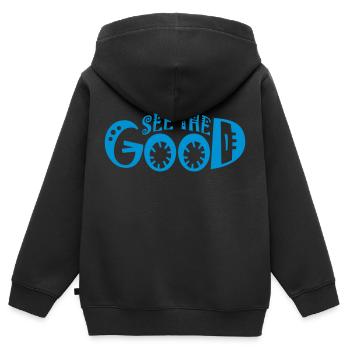 see the good Zitat - Kinder Premium Organic Zip Hoodie - Schwarz - Hinten - AI Model Kid Male (0cm)