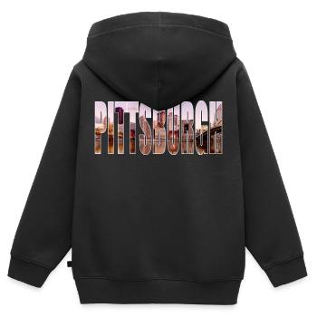 pittsburgh Pennsylvanie - Sweat Premium à capuche zippé enfant bio - noir - Dos - AI Model Kid Male (0cm)