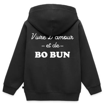 Vivre d'amour et bo bun - Sweat Premium à capuche zippé enfant bio - noir - Dos - AI Model Kid Male (0cm)