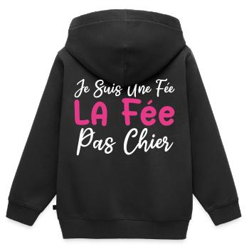 Je suis une fée la fée pas chier - Sweat Premium à capuche zippé enfant bio - noir - Dos - AI Model Kid Male (0cm)