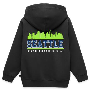 Seattle Skyline Washington USA - Kinder Premium Organic Zip Hoodie - Schwarz - Hinten - AI Model Kid Male (0cm)