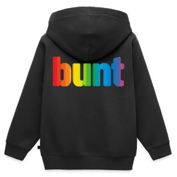 bunt - Kinder Premium Organic Zip Hoodie - Schwarz - Hinten - AI Model Kid Male (0cm)