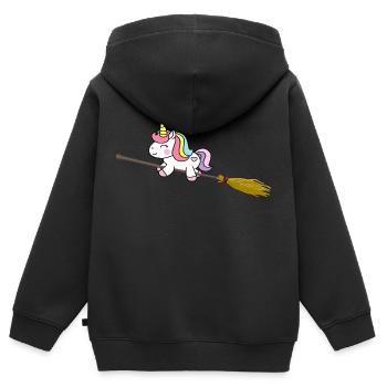 Licorne Unicorn Balai de sorcières voler cadeau enfant - Sweat Premium à capuche zippé enfant bio - noir - Dos - AI Model Kid Male (0cm)