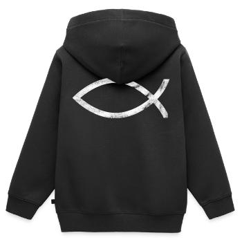 jesus fisch weiß - Kinder Premium Organic Zip Hoodie - Schwarz - Hinten - AI Model Kid Male (0cm)