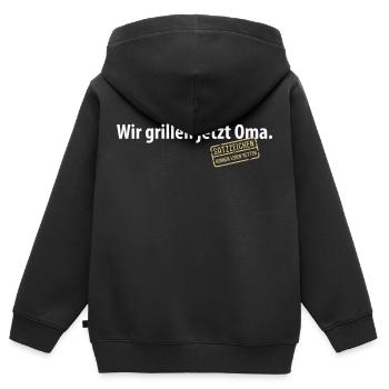 Wir grillen jetzt Oma Satzzeichen Komma Leben Omi - Kinder Premium Organic Zip Hoodie - Schwarz - Hinten - AI Model Kid Male (0cm)