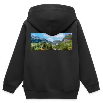 Geiranger panorama Storseterfossen Norwegen - Kinder Premium Organic Zip Hoodie - Schwarz - Hinten - AI Model Kid Male (0cm)