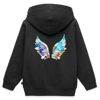 ailes d’ange, ailes, aquarelle, colorée, ailes d’ange - Sweat Premium à capuche zippé enfant bio - noir - Dos - AI Model Kid Male (0cm)