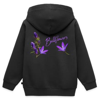 Fleurs violettes Bluebells - Sweat Premium à capuche zippé enfant bio - noir - Dos - AI Model Kid Male (0cm)
