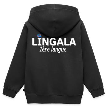lingala 1ère langue- Tee shirt humour - Sweat Premium à capuche zippé enfant bio - noir - Dos - AI Model Kid Male (0cm)