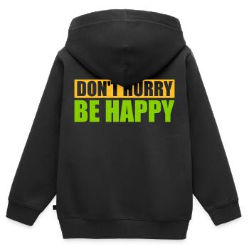 Ne vous dépêchez pas d’être heureux - Sweat Premium à capuche zippé enfant bio - noir - Dos - AI Model Kid Male (0cm)