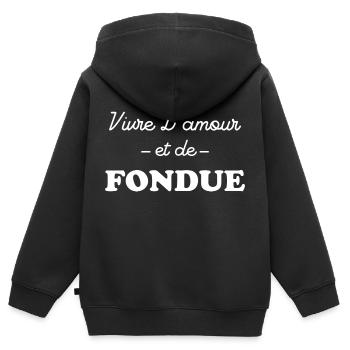 Vivre d'amour et de fondue - Sweat Premium à capuche zippé enfant bio - noir - Dos - AI Model Kid Male (0cm)
