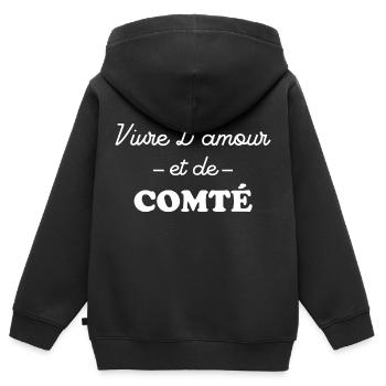 Vivre d'amour et de comté - Sweat Premium à capuche zippé enfant bio - noir - Dos - AI Model Kid Male (0cm)
