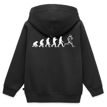 Die Entwicklung des Rugby - Kinder Premium Organic Zip Hoodie - Schwarz - Hinten - AI Model Kid Male (0cm)