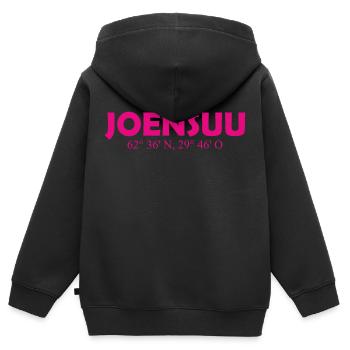 Joensuu - Finlande - Coordonnées - Longitude Latitu - Sweat Premium à capuche zippé enfant bio - noir - Dos - AI Model Kid Male (0cm)