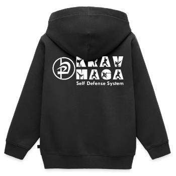 Krav Maga Autodéfense Sport de combat Arts martiaux - Sweat Premium à capuche zippé enfant bio - noir - Dos - AI Model Kid Male (0cm)