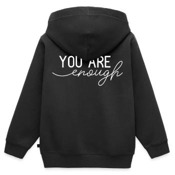 Du bist genug - Kinder Premium Organic Zip Hoodie - Schwarz - Hinten - AI Model Kid Male (0cm)