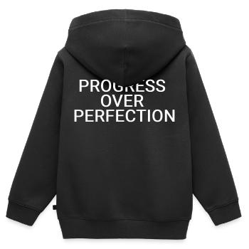 Fortschritt vor Perfektion - Kinder Premium Organic Zip Hoodie - Schwarz - Hinten - AI Model Kid Male (0cm)