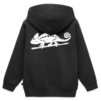 Un caméléon tacheté marche sur une branche - Sweat Premium à capuche zippé enfant bio - noir - Dos - AI Model Kid Male (0cm)