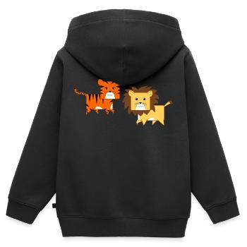Lion tigre - Sweat Premium à capuche zippé enfant bio - noir - Dos - AI Model Kid Male (0cm)