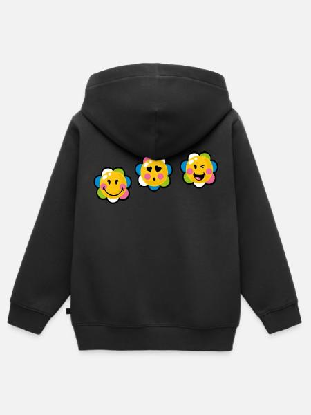 Smiley Kawaii Flower - Kinder Premium Organic Zip Hoodie - Schwarz