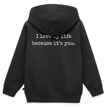 J'aime ma vie parce que tu es ma vie - Sweat Premium à capuche zippé enfant bio - noir - Dos - AI Model Kid Male (0cm)