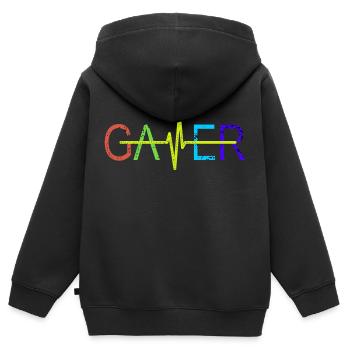 GAMER - Premium børne zip-hættetrøje økologisk - sort - Bagpå - AI Model Kid Male (0cm)