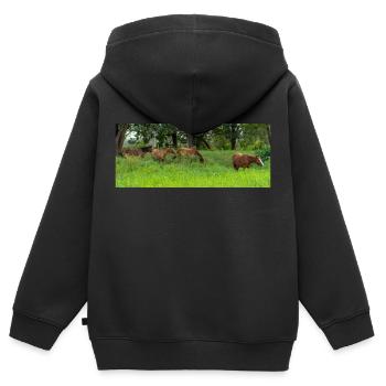 Pferde auf der Wiese - Kinder Premium Organic Zip Hoodie - Schwarz - Hinten - AI Model Kid Male (0cm)