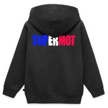 Supermot Logo Bleu Blanc Rouge - Sweat Premium à capuche zippé enfant bio - noir - Dos - AI Model Kid Male (0cm)