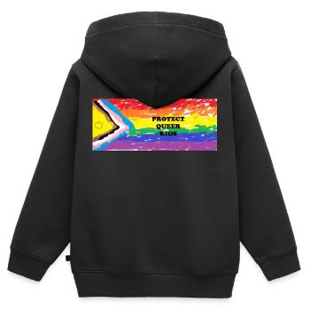 Protéger les enfants queer - Sweat Premium à capuche zippé enfant bio - noir - Dos - AI Model Kid Male (0cm)