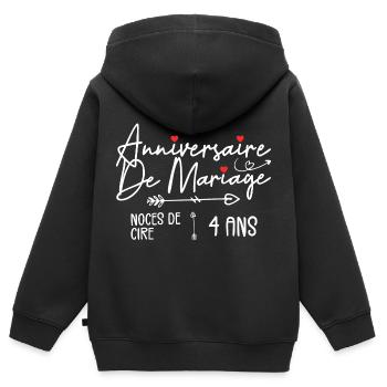 Anniversaire de mariage 4ans - Noce de Cire 4 ans - Sweat Premium à capuche zippé enfant bio - noir - Dos - AI Model Kid Male (0cm)