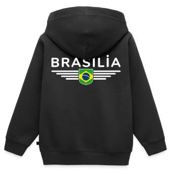 Brasília T-Shirt für Fans und Reisende - Kinder Premium Organic Zip Hoodie - Schwarz - Hinten - AI Model Kid Male (0cm)