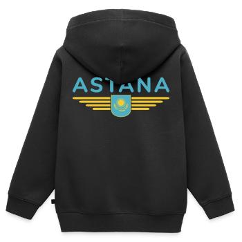 Astana Design – Modernité et tradition - Sweat Premium à capuche zippé enfant bio - noir - Dos - AI Model Kid Male (0cm)