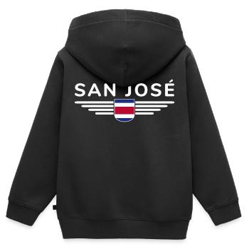 San José T-Shirt – Costa Rica Vibes - Kinder Premium Organic Zip Hoodie - Schwarz - Hinten - AI Model Kid Male (0cm)