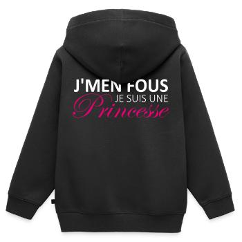 j'men fous je suis une princesse - Sweat Premium à capuche zippé enfant bio - noir - Dos - AI Model Kid Male (0cm)
