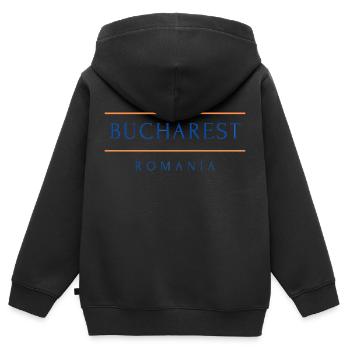 Bukarest, Rumänien - Kinder Premium Organic Zip Hoodie - Schwarz - Hinten - AI Model Kid Male (0cm)