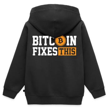 Bitcoin Fixes This - Cadeau de cryptomonnaie - Sweat Premium à capuche zippé enfant bio - noir - Dos - AI Model Kid Male (0cm)