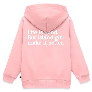 T shirt personnalisé les filles des îles - Sweat Premium à capuche zippé enfant bio - rose - Dos - AI Model Kid Female (0cm)