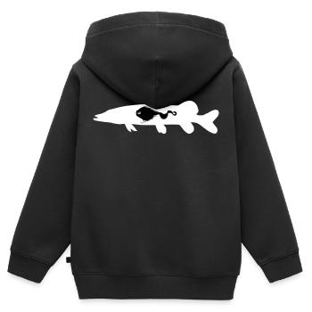 Hecht Mustache Rig - Kinder Premium Organic Zip Hoodie - Schwarz - Hinten - AI Model Kid Male (0cm)