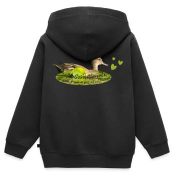 Schnatterente schnattern Quasselstrippe - Kinder Premium Organic Zip Hoodie - Schwarz - Hinten - AI Model Kid Male (0cm)