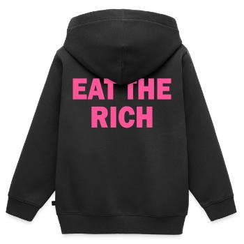 Eat the rich - Sweat Premium à capuche zippé enfant bio - noir - Dos - AI Model Kid Male (0cm)