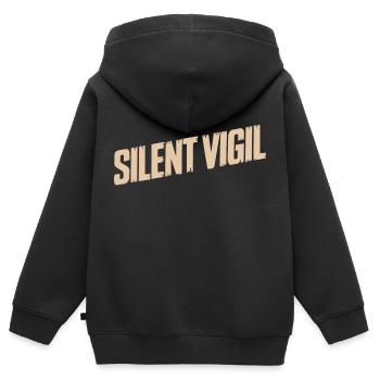 STILLE WACHE - Kinder Premium Organic Zip Hoodie - Schwarz - Hinten - AI Model Kid Male (0cm)