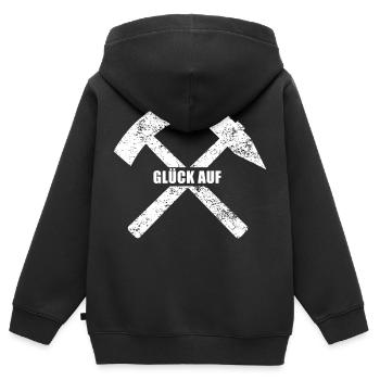 GLÜCK AUF - Kinder Premium Organic Zip Hoodie - Schwarz - Hinten - AI Model Kid Male (0cm)