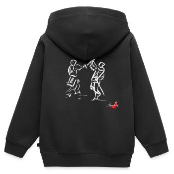 Blanc SWORD MÉDIÉVAL - Sweat Premium à capuche zippé enfant bio - noir - Dos - AI Model Kid Male (0cm)