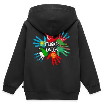 Turkic Union - Kids Premium Organic Zip-up Hoodie - black - Back - AI Model Kid Male (0cm)
