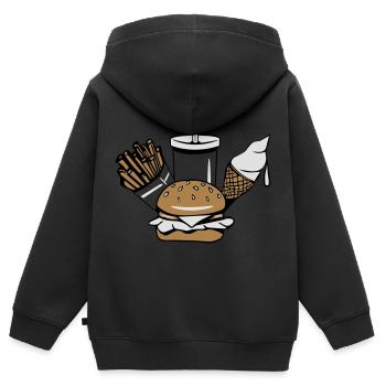 fast food menue ice cream - Sweat Premium à capuche zippé enfant bio - noir - Dos - AI Model Kid Male (0cm)